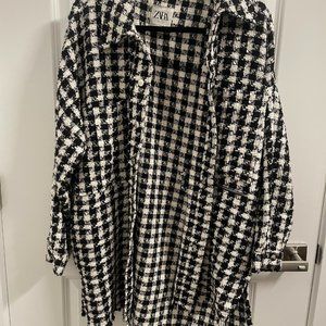 zara tweed grid coat